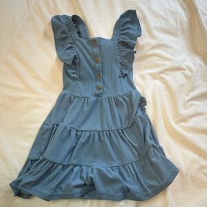 btween Blue Tiered Kids Dress with Ruffles